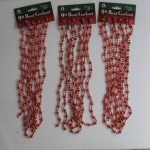 Bead Christmas Garland Red Faceted 9 Ft Vintage Christmas Decor NOS Lot of 3